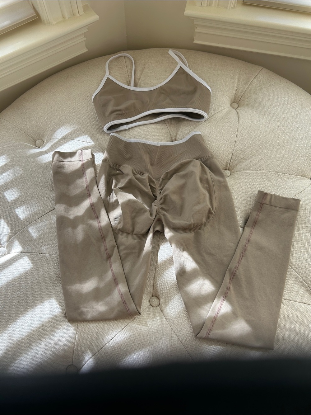 Seamless Ruched High-Waist Leggings & Crop Top Set - Taupe
